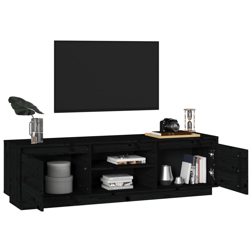 vidaXL Έπιπλο Τηλεόρασης Μαύρο 140 x 35 x 40 εκ. από Μασίφ Ξύλο Πεύκου