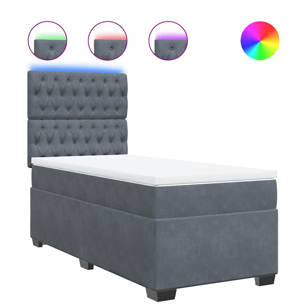 vidaXL Κρεβάτι Boxspring με Στρώμα Σκούρο Γκρι 80x200 εκ. Βελούδινο