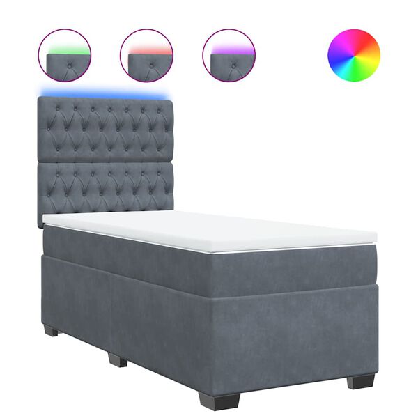 vidaXL Κρεβάτι Boxspring με Στρώμα Σκούρο Γκρι 80x200 εκ. Βελούδινο