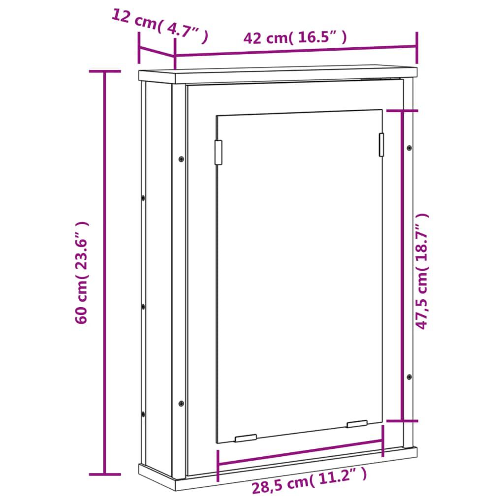 vidaXL Καθρέφτης Μπάνιου με Ντουλάπι Μαύρος 42x12x60 εκ. Επεξ. Ξύλο