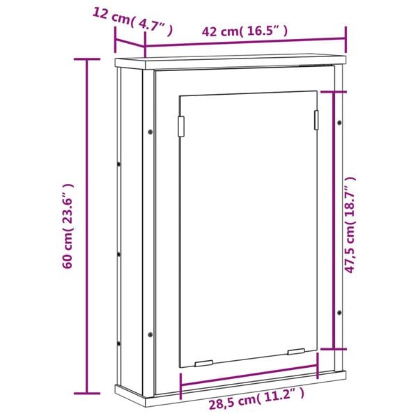 vidaXL Καθρέφτης Μπάνιου με Ντουλάπι Μαύρος 42x12x60 εκ. Επεξ. Ξύλο