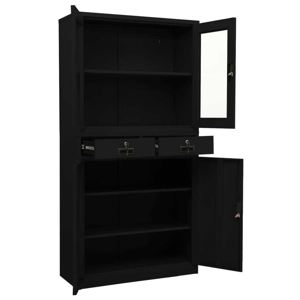 vidaXL Ντουλάπα Γραφείου Μαύρη 90x40x180 εκ. από Ατσάλι / Ψημένο Γυαλί