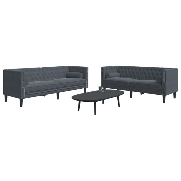 vidaXL Καναπές Chesterfield Σετ 2 Τεμ. με Στηρίγματα Σκ. Γκρι Βελούδο
