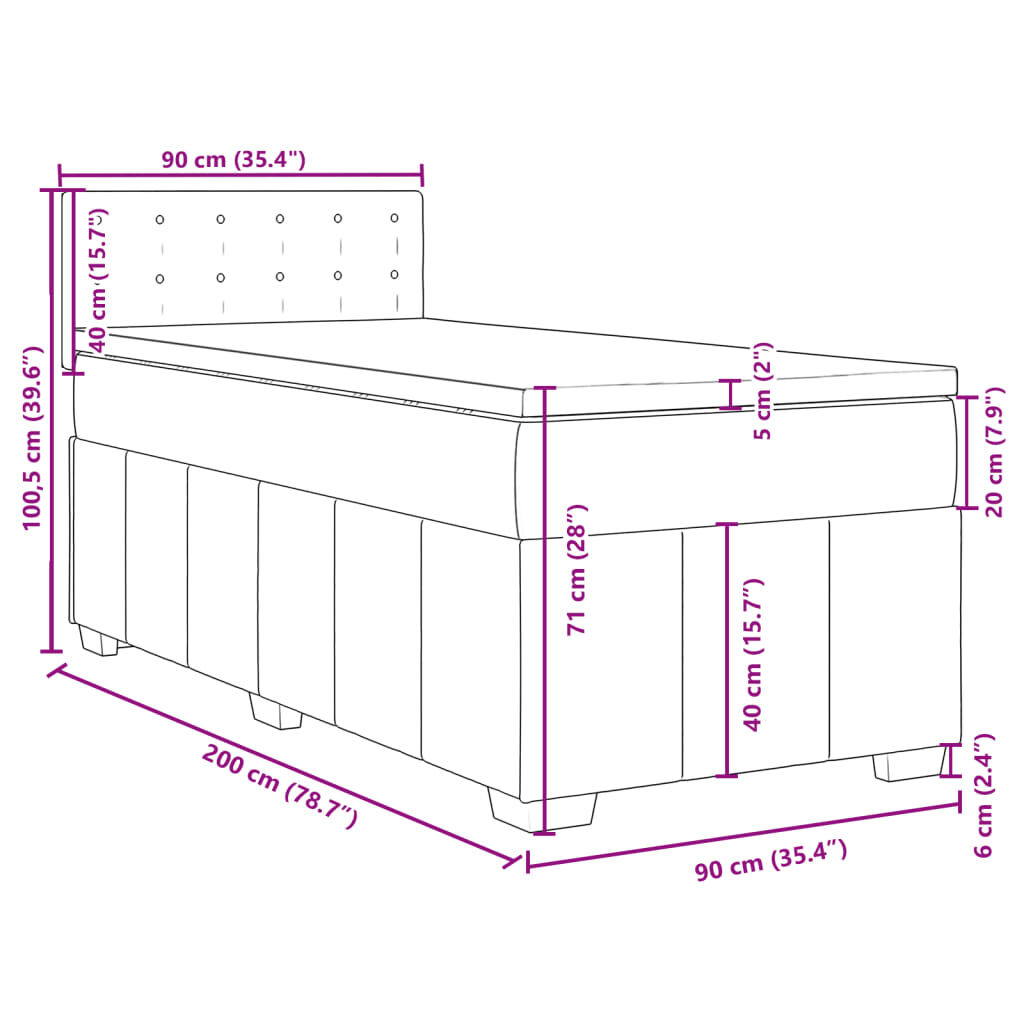 vidaXL Κρεβάτι Boxspring με Στρώμα Μαύρο 90x200 εκ. Υφασμάτινο