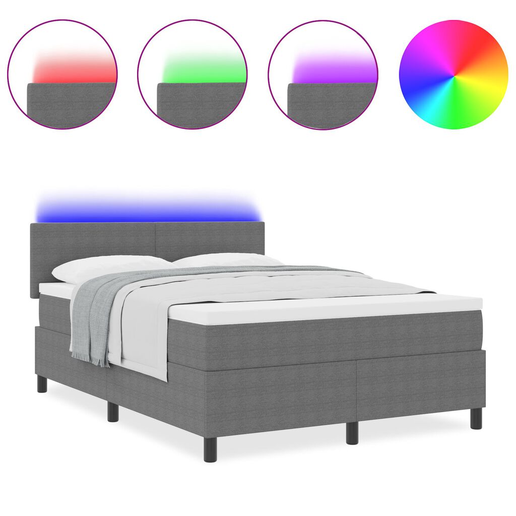 vidaXL Κρεβάτι με Βάση και Στρώμα & LED Φωτισμός Γκρι 160x200 εκ. Υφάσματος Βελουτέ