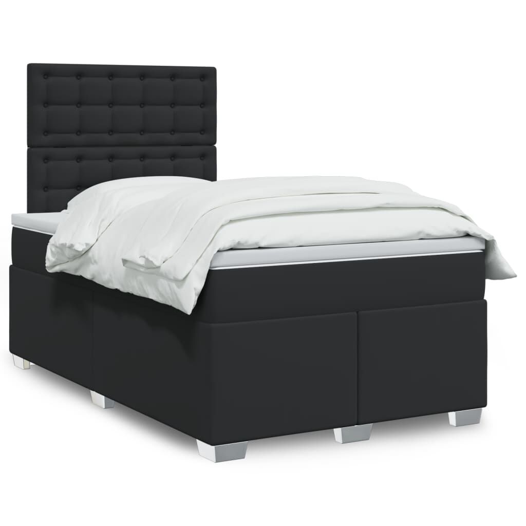 vidaXL Κρεβάτι Boxspring με Στρώμα Μαύρο 120x190εκ.από Συνθετικό Δέρμα