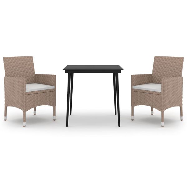 vidaXL Σετ Τραπεζαρίας Κήπου 3 τεμ. Συνθ. Ρατάν & Γυαλί με Μαξιλάρια