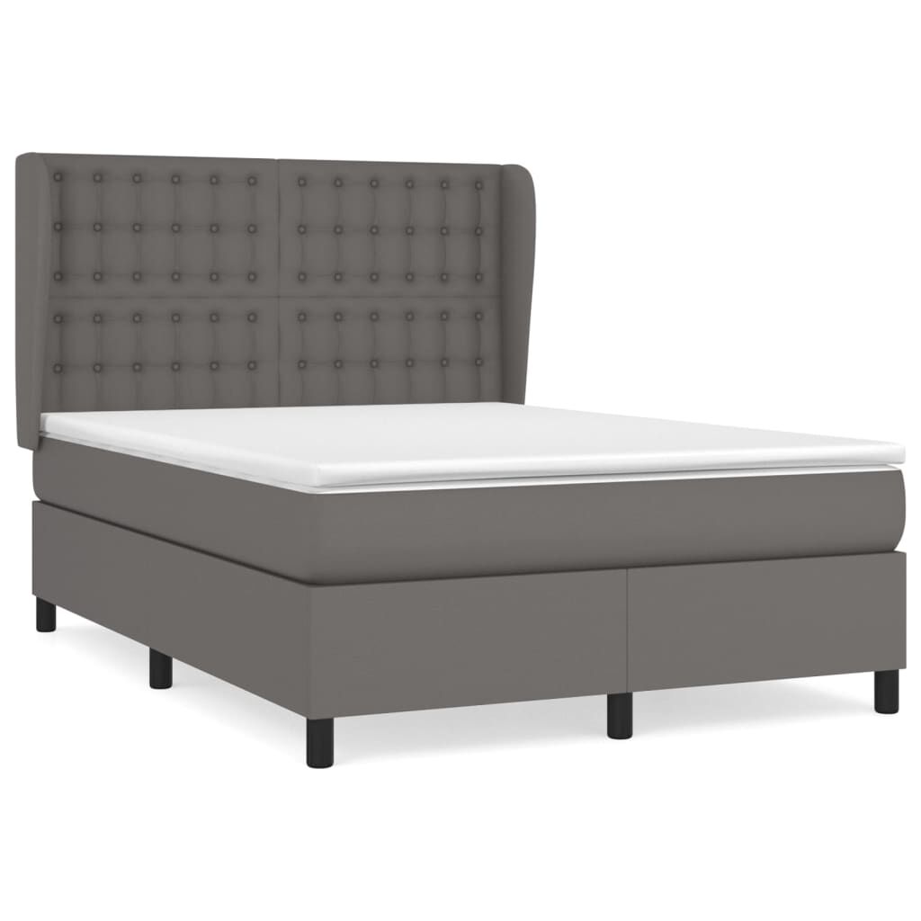 vidaXL Κρεβάτι Boxspring με Στρώμα Γκρι 140x200εκ. από Συνθετικό Δέρμα
