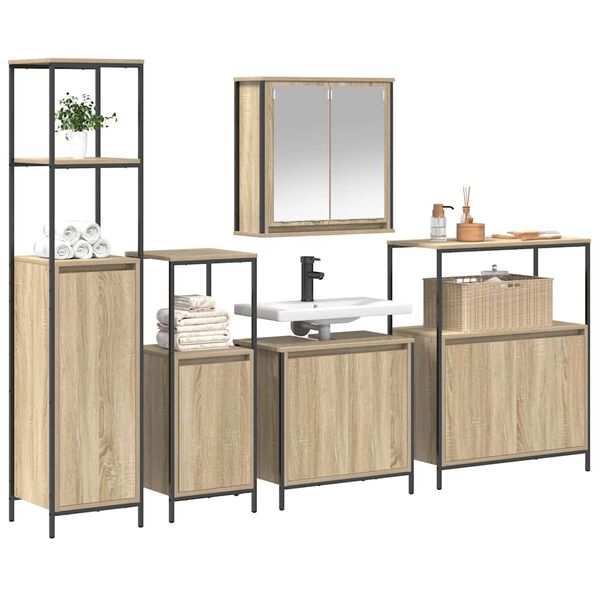 vidaXL Σετ Επίπλων Μπάνιου με ράφι 5 pcs Βελανιδιά Σονομά και Μαύρο