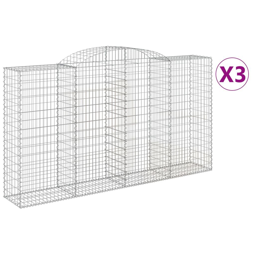 vidaXL Συρματοκιβώτια Τοξωτά 3 τεμ. 300x50x160/180 εκ. Γαλβαν. Ατσάλι