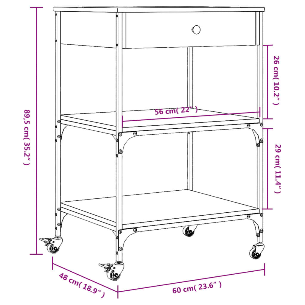 vidaXL Τρόλεϊ Κουζίνας Καπνιστή Δρυς 60x48x89,5 εκ. Επεξεργασμένο Ξύλο