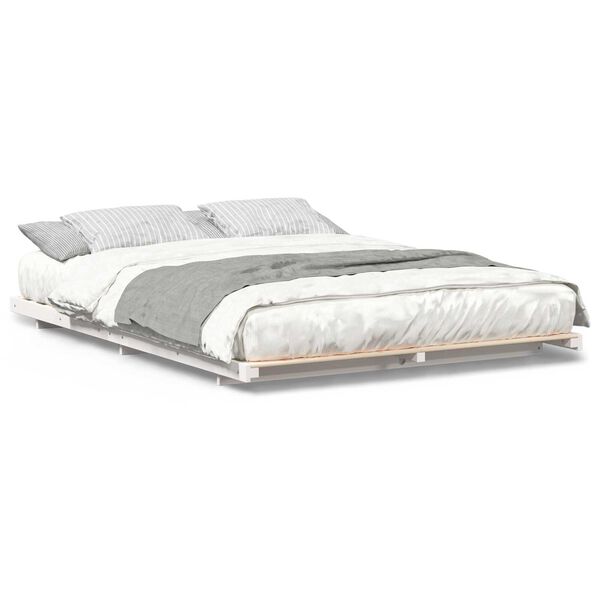 vidaXL Κρεβάτι δαπέδου Λευκό 140 x 220 cm Μασίφ ξύλο πεύκου