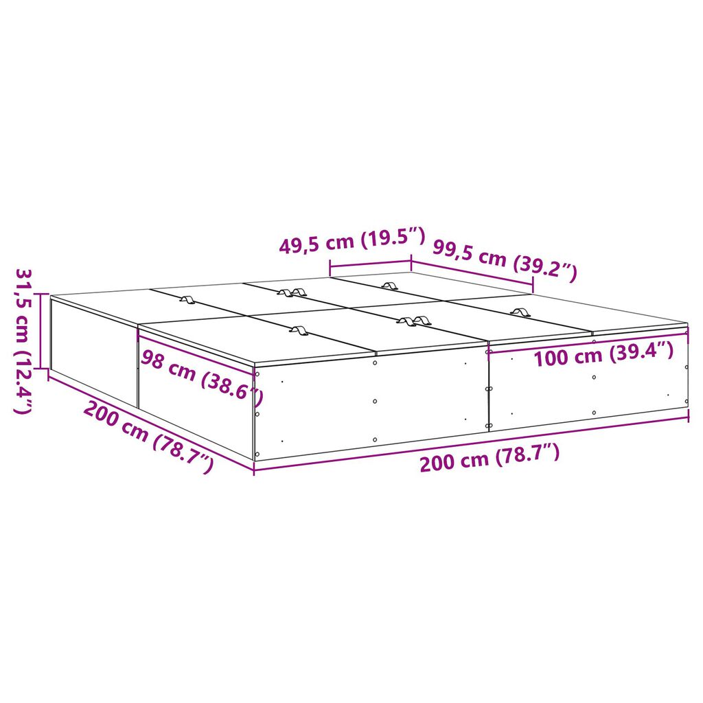 vidaXL Κρεβάτι αποθήκευσης Παλιό ξύλο 200x200 εκ.