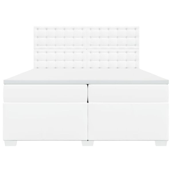 vidaXL Κρεβάτι Boxspring με Στρώμα Λευκό 200x200 εκ. Συνθετικό Δέρμα