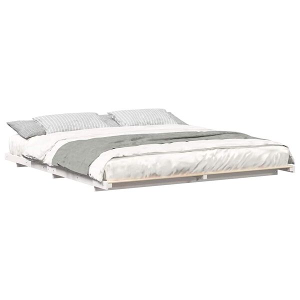 vidaXL Κρεβάτι δαπέδου Λευκό 200 x 220 cm Μασίφ ξύλο πεύκου