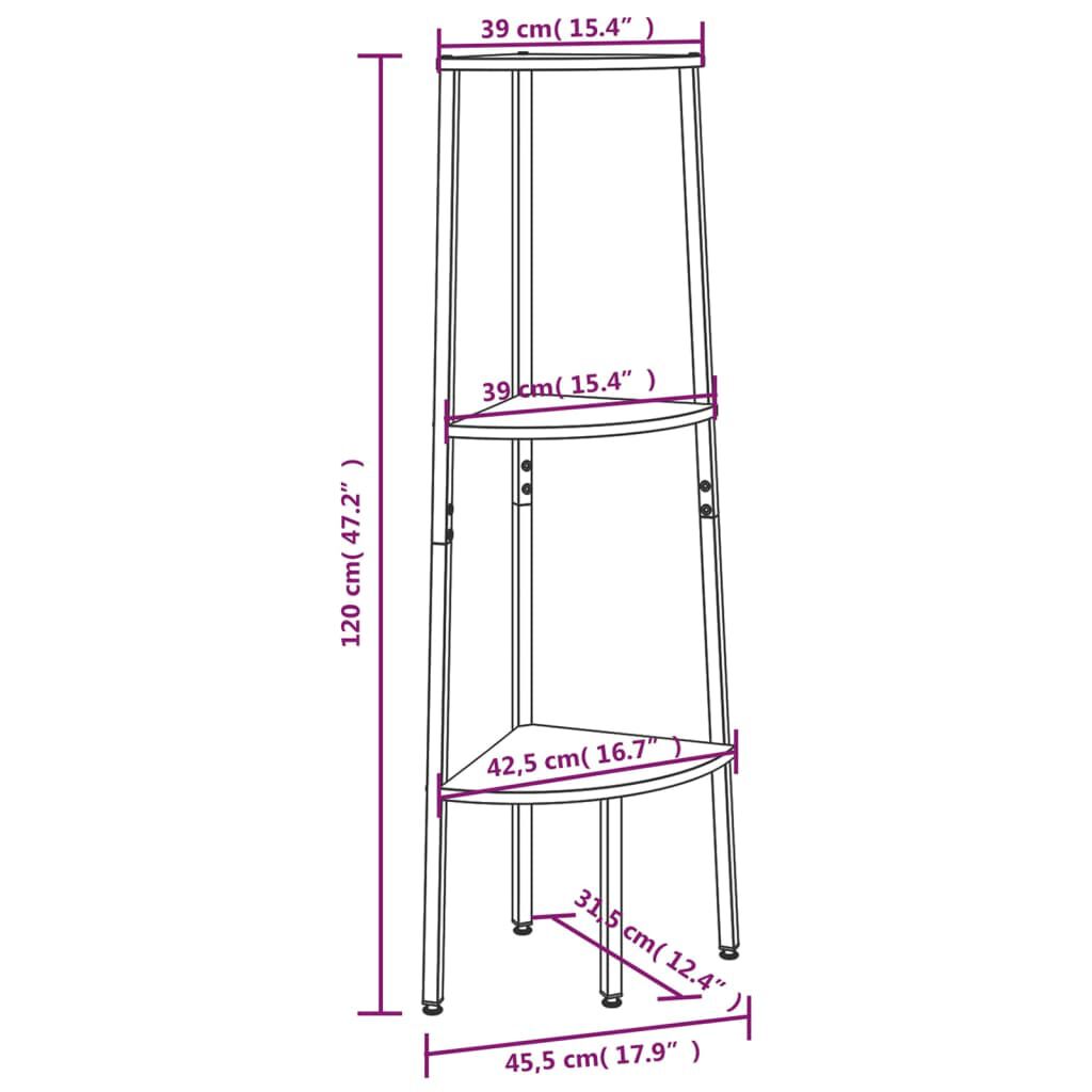 vidaXL Ραφιέρα Γωνιακή 3 Επίπεδων Μαύρο 45,5x31,5x120 εκ.