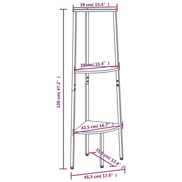 vidaXL Ραφιέρα Γωνιακή 3 Επίπεδων Μαύρο 45,5x31,5x120 εκ.