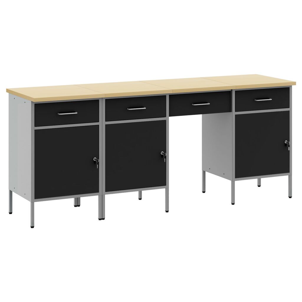 Set εργασίας 4 τεμαχίων vidaXL με cabinet και τραπέζι Μαύρο Επεξεργασμένο ξύλο και Χάλυβα