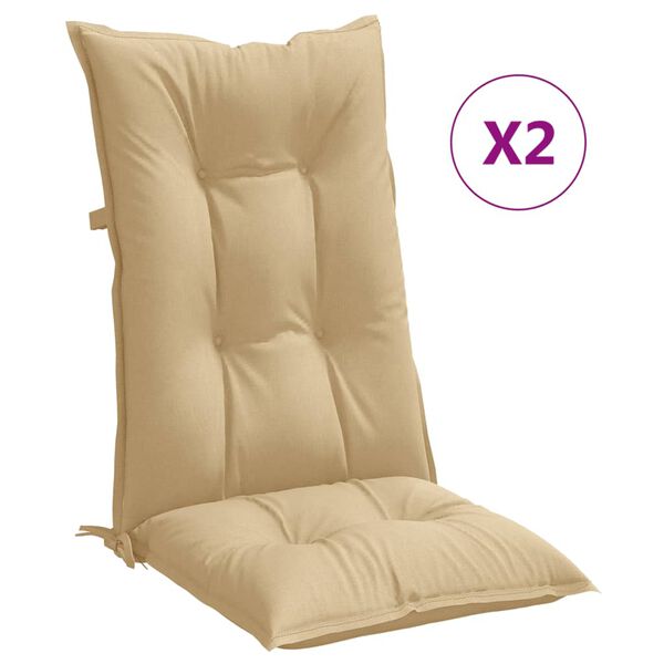 vidaXL Μαξιλάρια Καρέκλας με Πλάτη 2 τεμ. Μπεζ 120x50x7 εκ. Ύφασμα