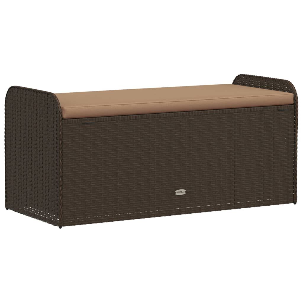 vidaXL Παγκάκι Αποθήκευσης Καφέ 115x51x52εκ. Συνθετικό Ρατάν Μαξιλάρι