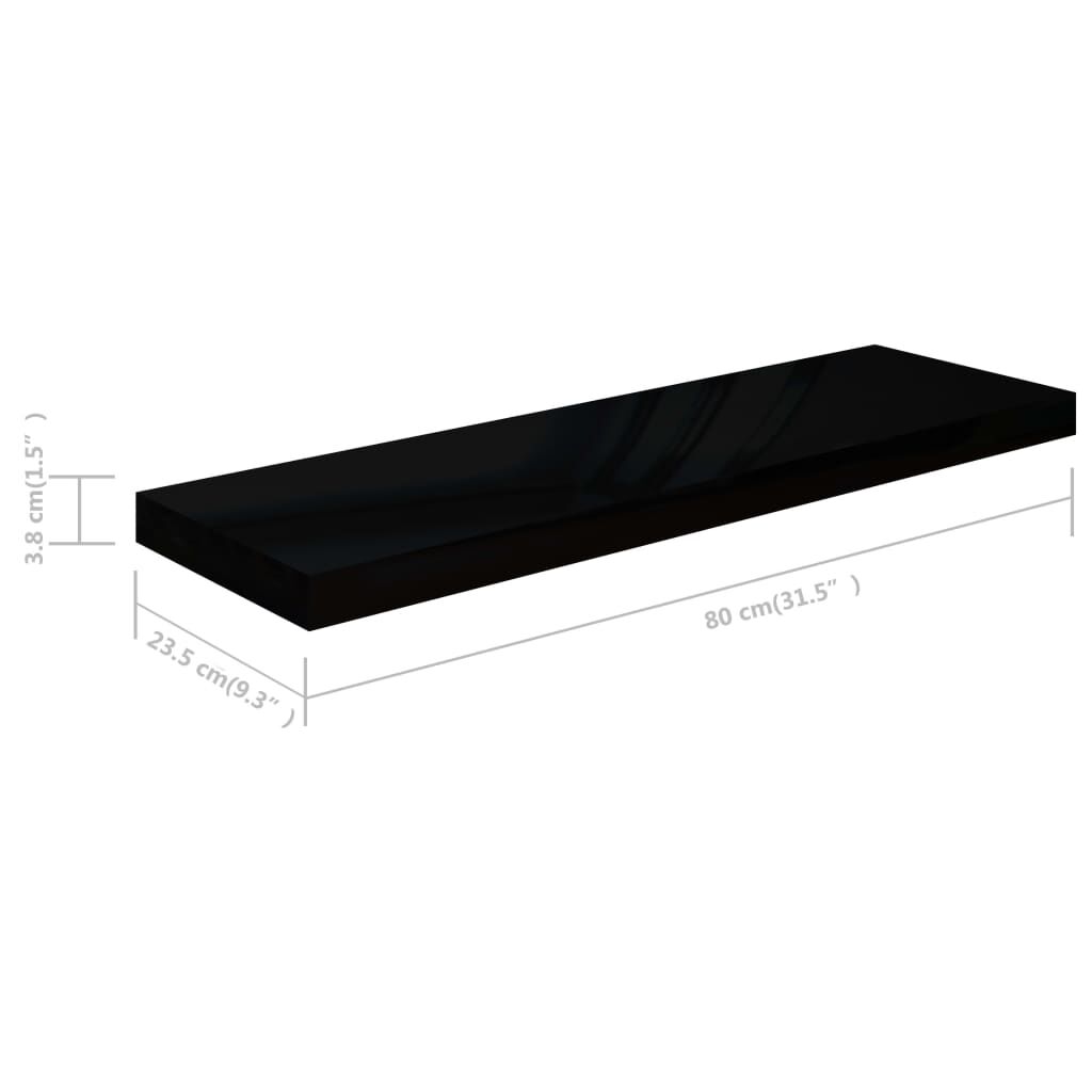 vidaXL Ράφια Τοίχου Γυαλιστερά Μαύρα 2 Τεμάχια 80x23,5x3,8 εκ. MDF