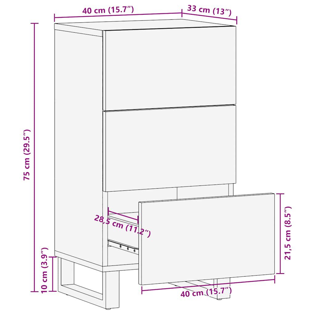 vidaXL Σκευοθήκη μαύρο 40x33x75 cm μασίφ ξύλο Μάνγκο