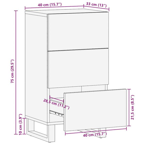 vidaXL Σκευοθήκη μαύρο 40x33x75 cm μασίφ ξύλο Μάνγκο