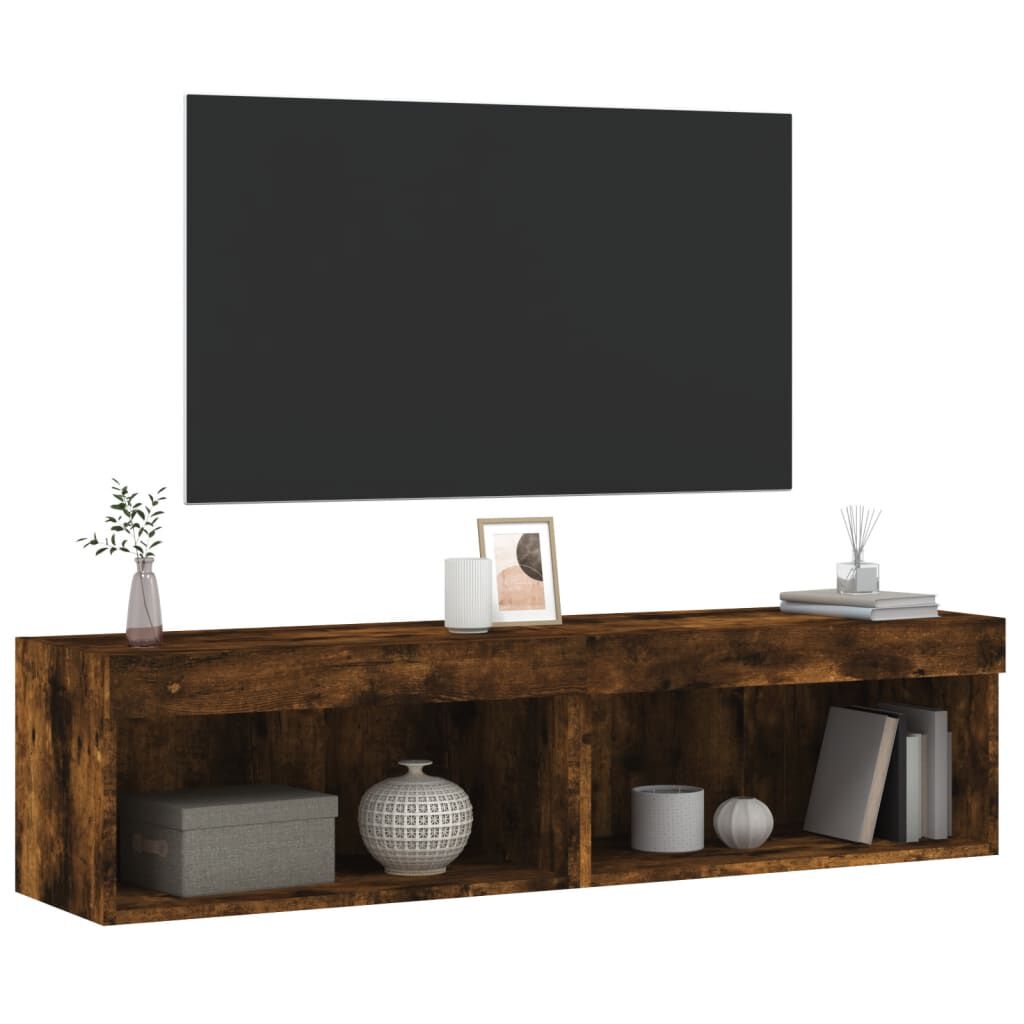 vidaXL Έπιπλα Τηλεόρασης με LED 2 τεμ. Καπνιστή Δρυς 60x30x30 εκ.