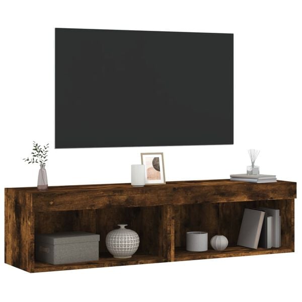 vidaXL Έπιπλα Τηλεόρασης με LED 2 τεμ. Καπνιστή Δρυς 60x30x30 εκ.