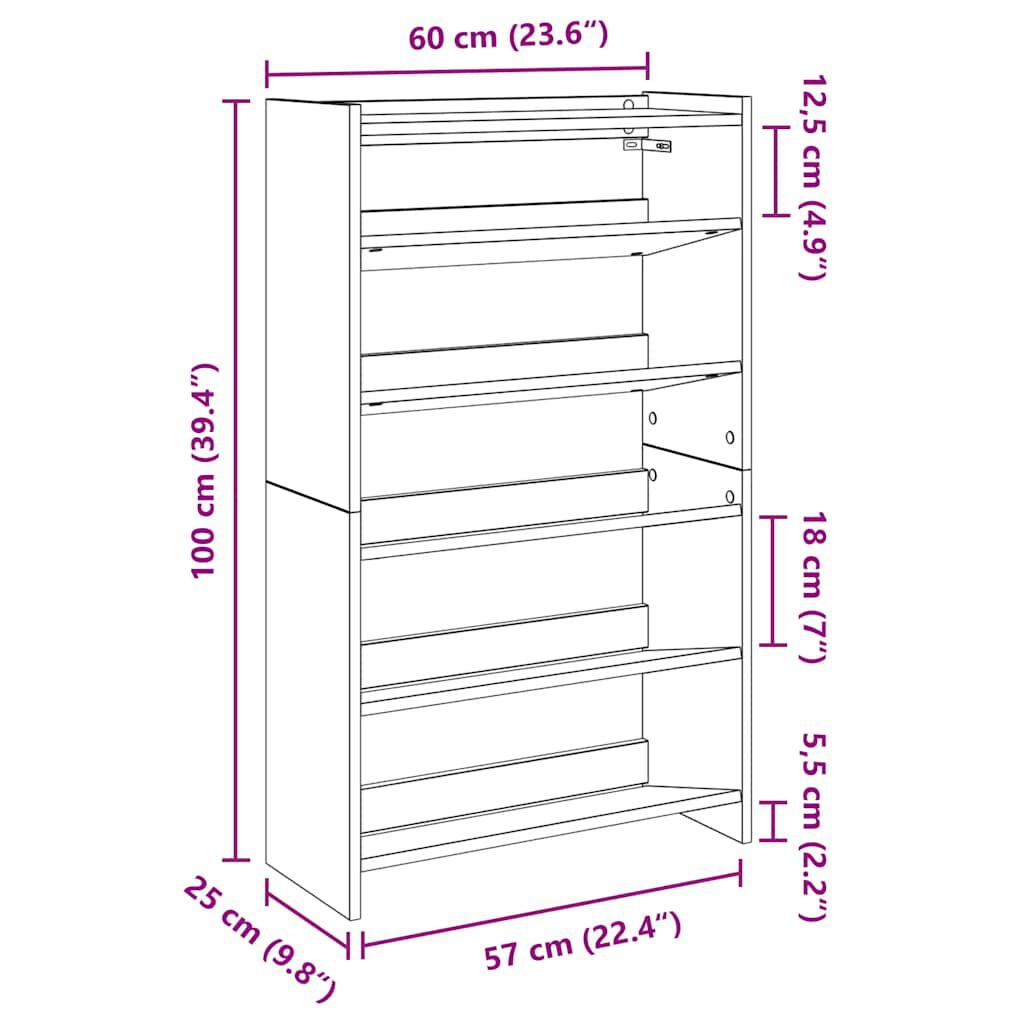 vidaXL Παπουτσοθήκη sonoma Δρυς 60x25x100 εκ. Επεξεργασμένο Ξύλο