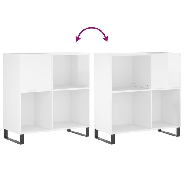 vidaXL Δισκοθήκη Γυαλιστερή Λευκή 84,5 x 38x 89 εκ. από Επεξεργ. Ξύλο