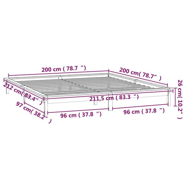vidaXL Πλαίσιο Κρεβατιού με LED 200 x 200 εκ. από Μασίφ Ξύλο