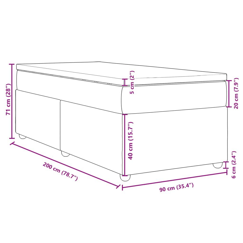 vidaXL Κρεβάτι Boxspring με Στρώμα Σκούρο Καφέ 90x200 εκ. Υφασμάτινο