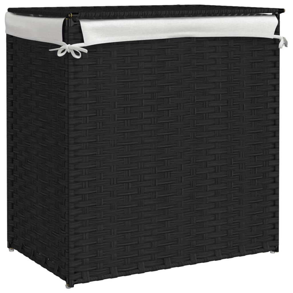 vidaXL Καλάθι Πλυντηρίου 2 Τμήματα Μαύρο 53x35x57εκ. Συνθετικό Ρατάν