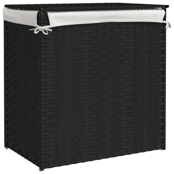 vidaXL Καλάθι Πλυντηρίου 2 Τμήματα Μαύρο 53x35x57εκ. Συνθετικό Ρατάν