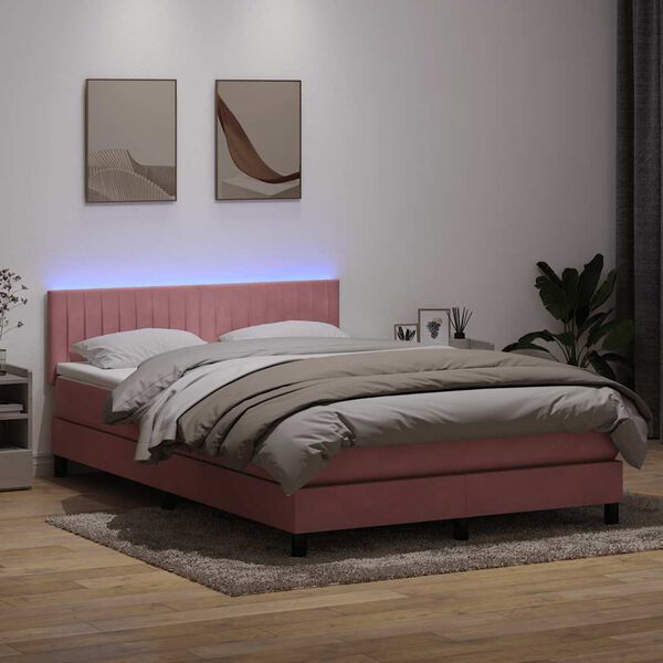 vidaXL &Kappa;&rho;&epsilon;&beta;ά&tau;&iota; Boxspring &mu;&epsilon; &Sigma;&tau;&rho;ώ&mu;&alpha; & LED &rho;&omicron;&zeta; 160x220 cm &Beta;&epsilon;&lambda;&omicron;ύ&delta;&iota;&nu;&omicron;