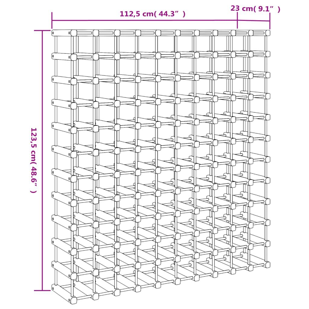 vidaXL Ραφιέρα Κρασιών 120 Κρασιά 112,5x23x123,5εκ. Μασίφ Ξύλο Πεύκου