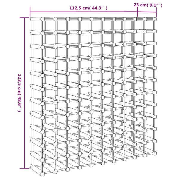 vidaXL Ραφιέρα Κρασιών 120 Κρασιά 112,5x23x123,5εκ. Μασίφ Ξύλο Πεύκου