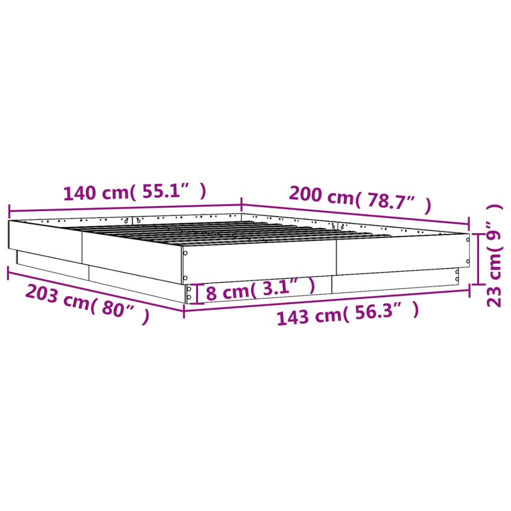 vidaXL Πλαίσιο Κρεβατιού Γκρι Σκυροδέματος 140x200 εκ. Επεξεργ. Ξύλο