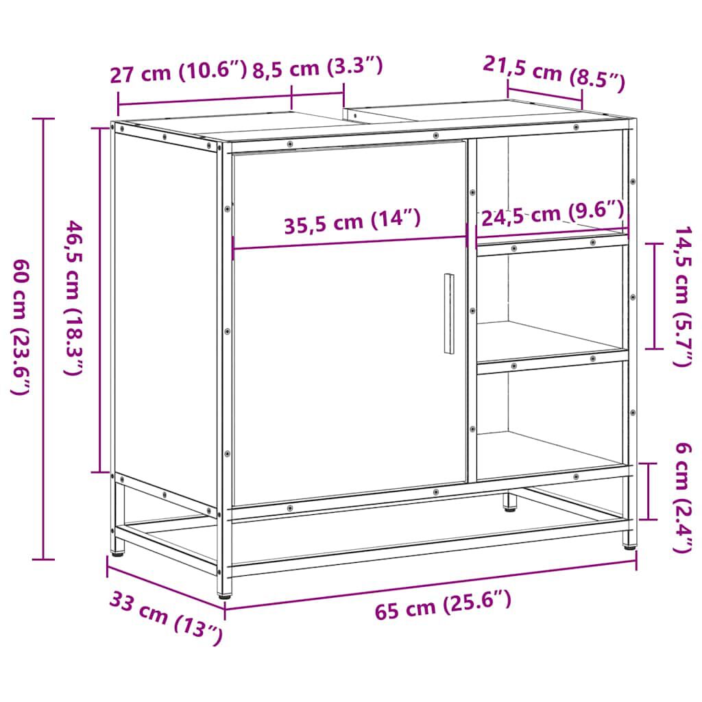 vidaXL ντουλάπι νιπτήρα μπάνιου καφέ δρυς 65x33x60 cm