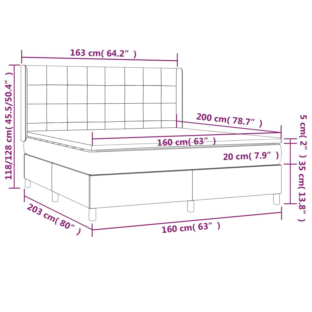 vidaXL Κρεβάτι Boxspring με Στρώμα & LED Taupe 160x200 εκ. Υφασμάτινο