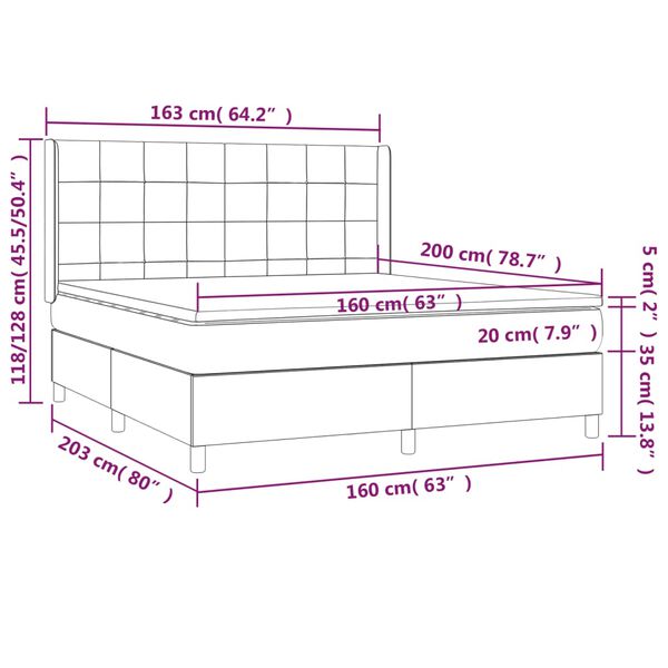 vidaXL Κρεβάτι Boxspring με Στρώμα & LED Taupe 160x200 εκ. Υφασμάτινο