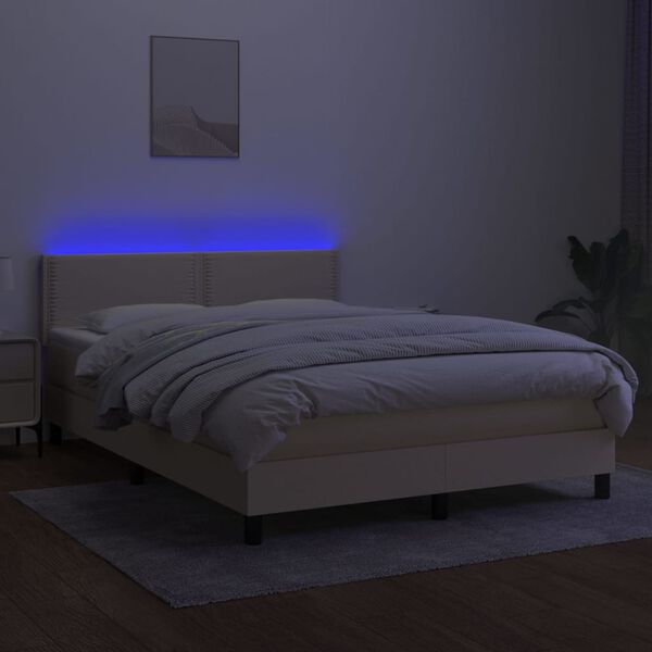 vidaXL &Kappa;&rho;&epsilon;&beta;ά&tau;&iota; Boxspring &mu;&epsilon; &Sigma;&tau;&rho;ώ&mu;&alpha; & LED &Kappa;&rho;&epsilon;&mu; 140x190 &epsilon;&kappa;. &Upsilon;&phi;&alpha;&sigma;&mu;ά&tau;&iota;&nu;&omicron;