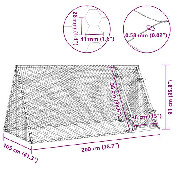 vidaXL Κοτέτσι - Κλουβί Ασημί 200x105x91 εκ. από Γαλβανισμένο Χάλυβα