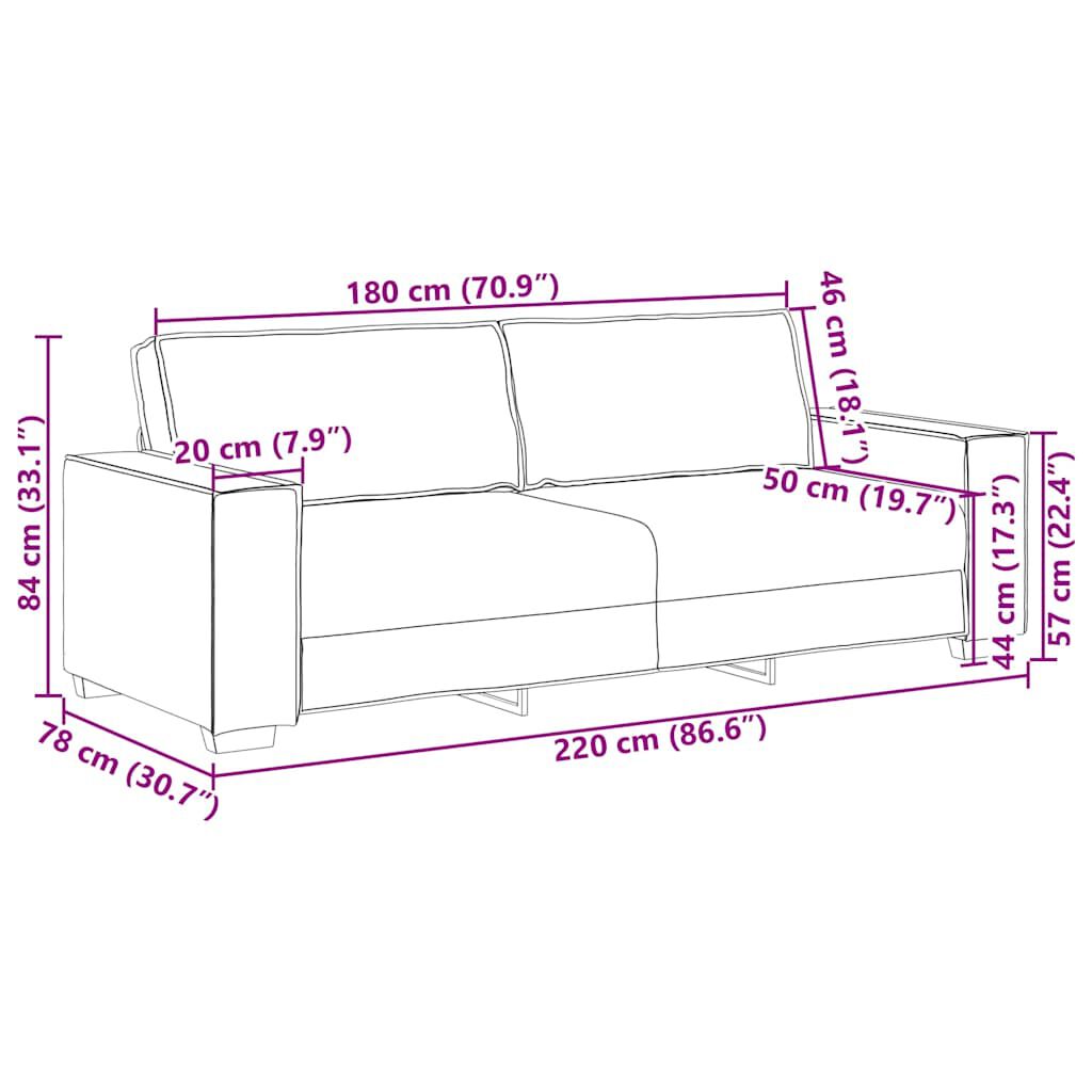 vidaXL 3-Θέσιος καναπές με μαξιλάρι Κρεμ 220 x 78 x 84 εκ. ύφασμα
