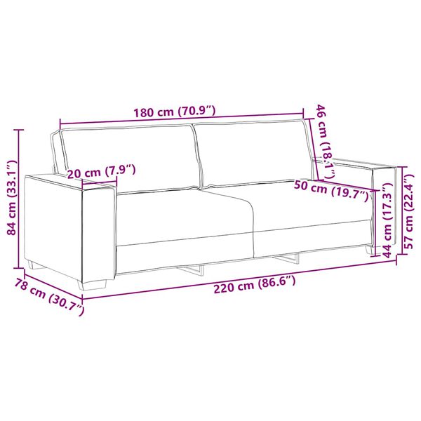 vidaXL 3-Θέσιος καναπές με μαξιλάρι Κρεμ 220 x 78 x 84 εκ. ύφασμα