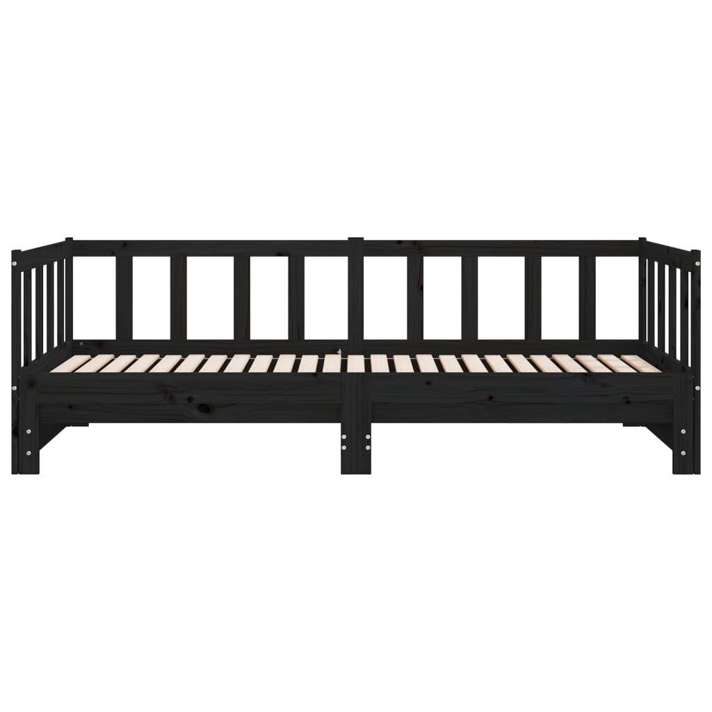 vidaXL Καναπές Κρεβάτι Μαύρος 2 x (90 x 200) εκ. από Μασίφ Ξύλο Πεύκου
