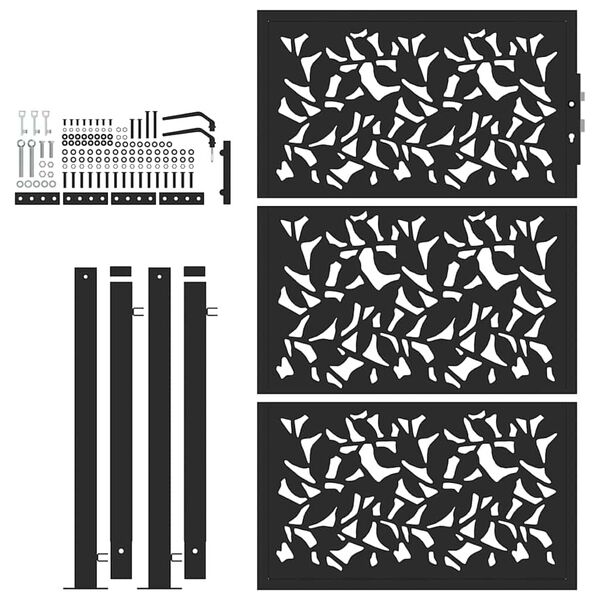 vidaXL Πόρτα Κήπου Μαύρη με Σχέδιο από Ατσάλινο Φύλλο 100x150 εκ.