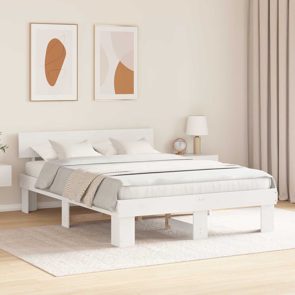vidaXL Σκελετός Κρεβατιού Λευκό 140 x 200 cm Συμπαγές ξύλο πεύκου