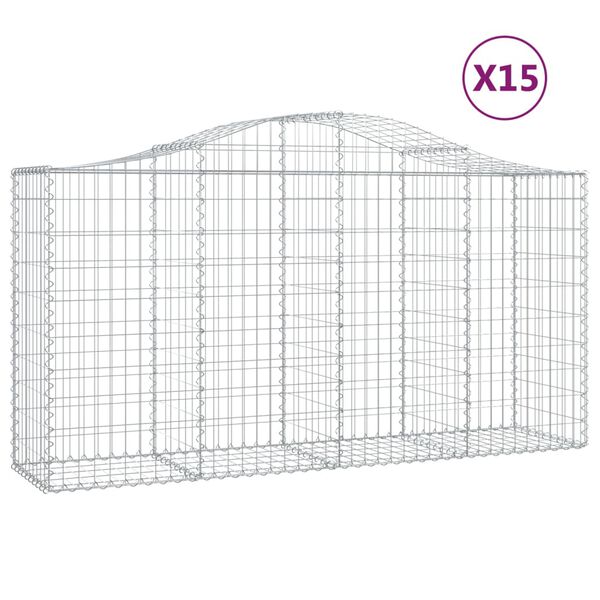 vidaXL Συρματοκιβώτια Τοξωτά 15 τεμ. 200x50x100/120 εκ. Γαλβαν. Ατσάλι